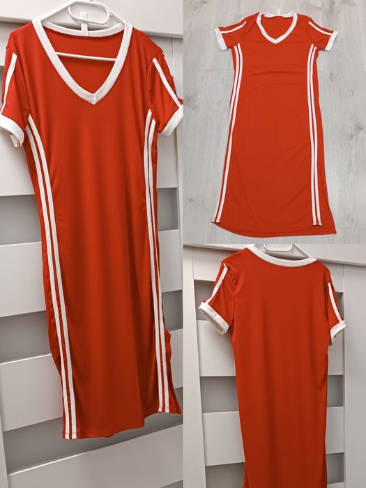 Sukienka prążek uni na S M L xl paski czerwona