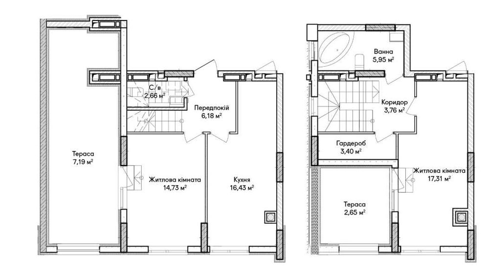 Двоповерхова 2кімн. квартира 80 м² з терасами. Простір, як у таунхаусі