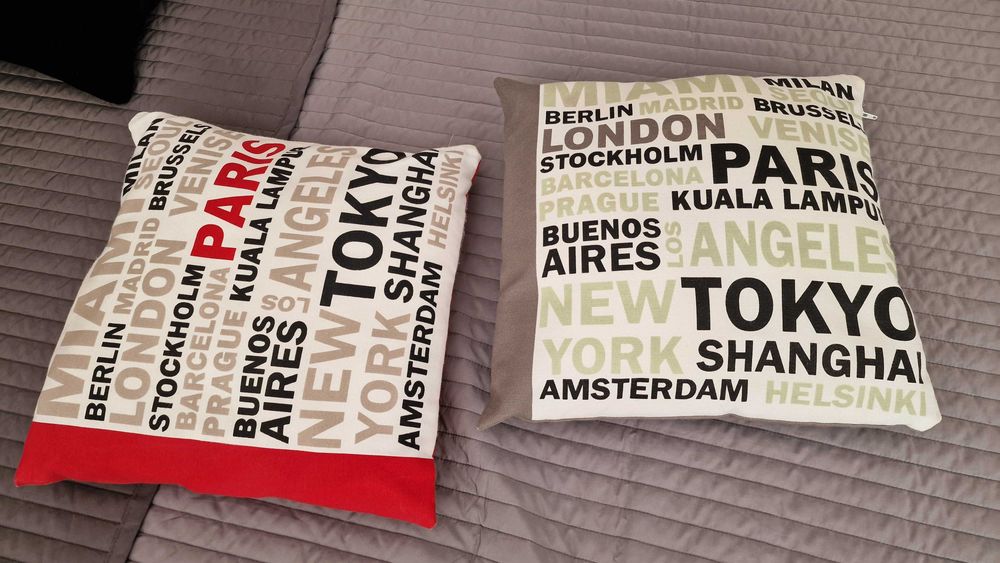 Cortinas de quarto Nomes de cidades e almofadas