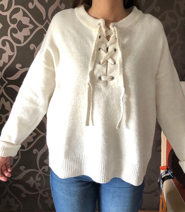 Camisola malha branco/bege