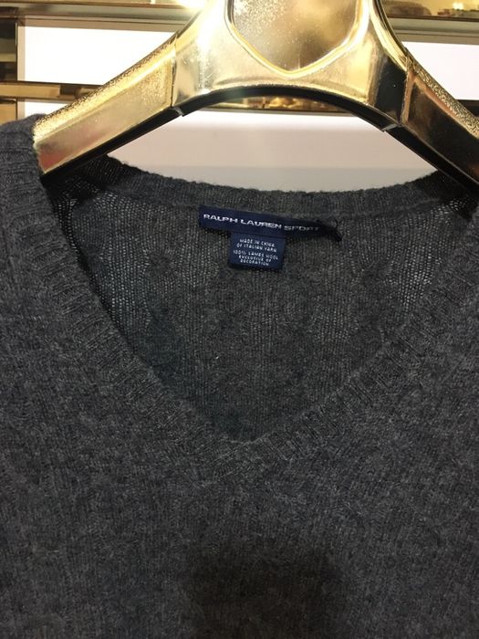 Oryginalny szary sweter Ralph Lauren 100% wełna warkocze sweterek