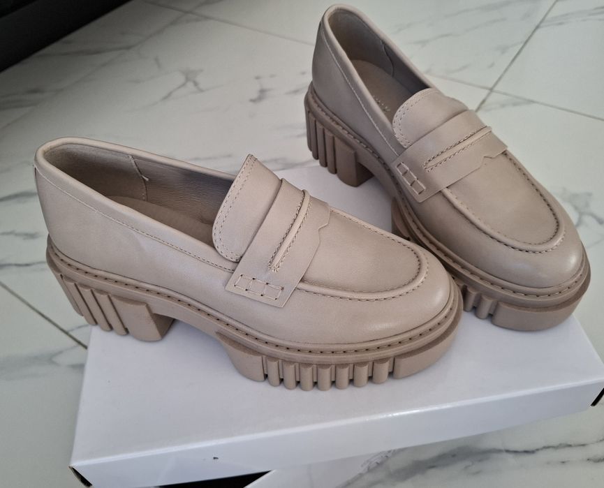 Mokasyny damskie półbuty wiosna beżowe nowe deichmann 36
