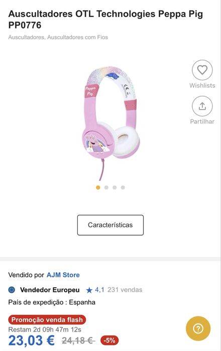 Auscultadores OTL criança Porquinha Peppa