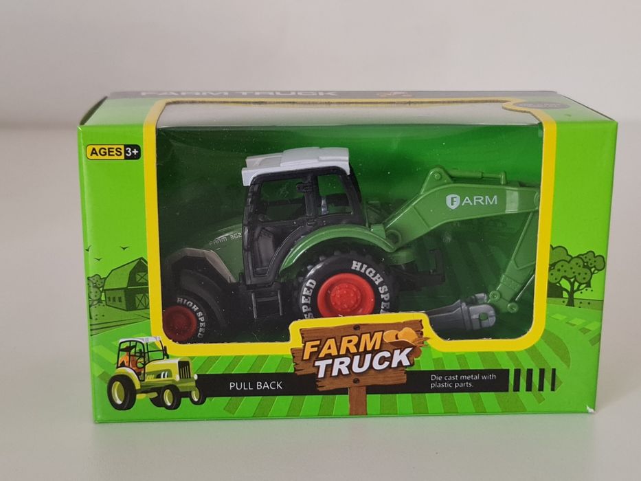 2 zabawkowe modele traktorów z akcesoriami