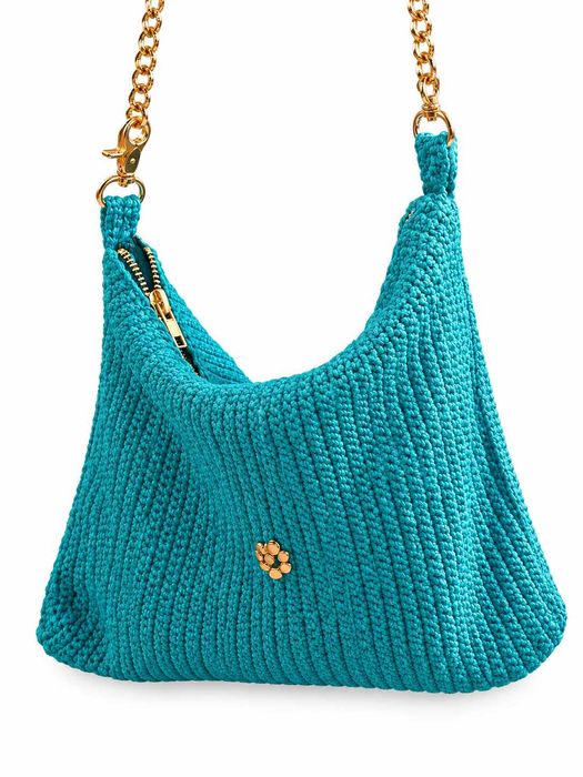 Bolsa Mala em CROCHE ARTESANAL - Azul Esverdeado - Singularmente bonita