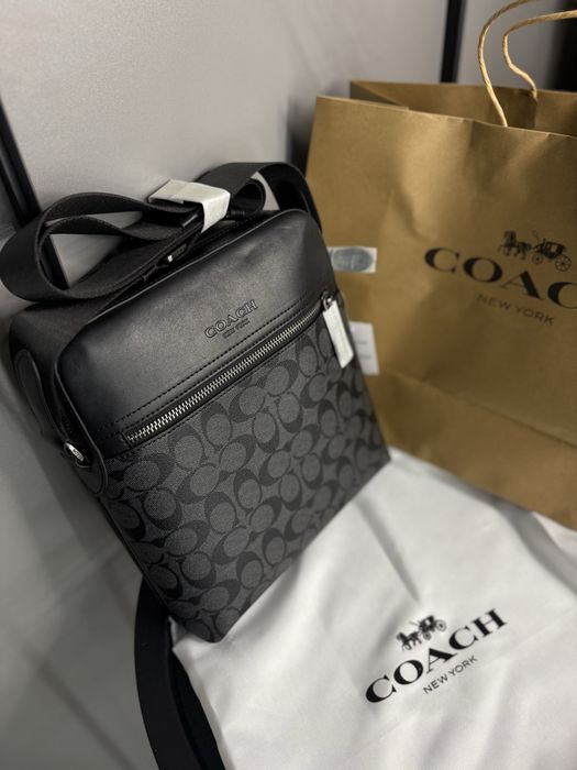 Сумка барсетка мужская коач кожанная coach