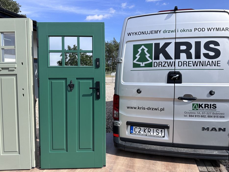 Drzwi zewnętrzne drewniane  zielone oliwkowe niebieskie czarne białe