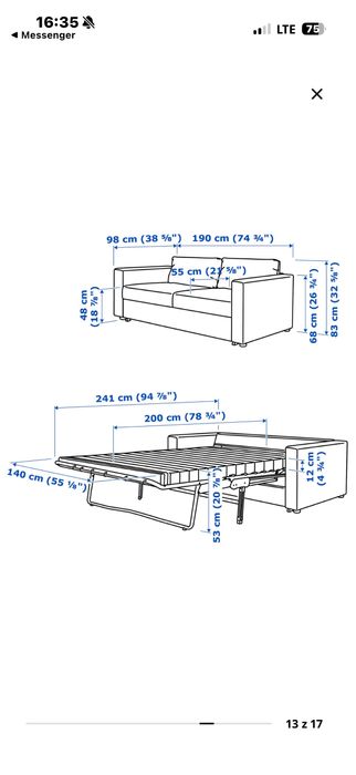 Kanapa IKEA VIMLE (zdejmowane pokrowce, rozkładana)