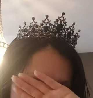 Ślubny czarny didem, tiara, korona na bal.