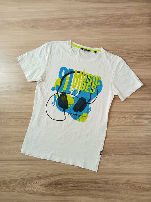T-shirt bluzka koszulka biała z nadrukiem music Cropp S