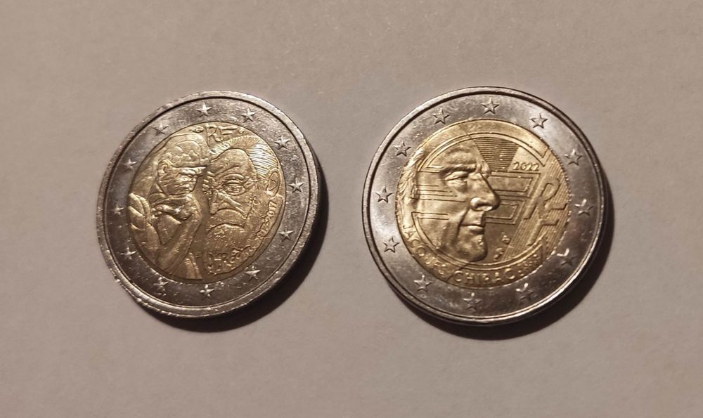 Conjunto 6 moedas 2€ comemorativas (2 Espanha, 2 França e 2 Alemanha)