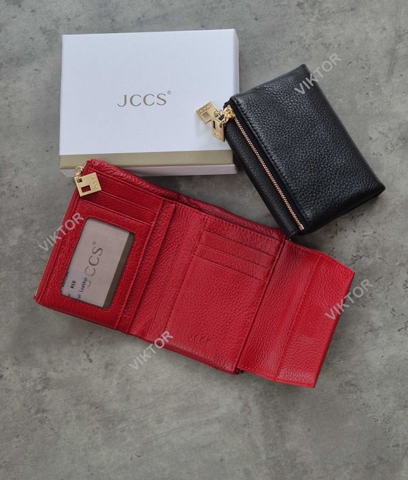 Кожаный женский компактный кошелек JCCS. Шкіряний гаманець