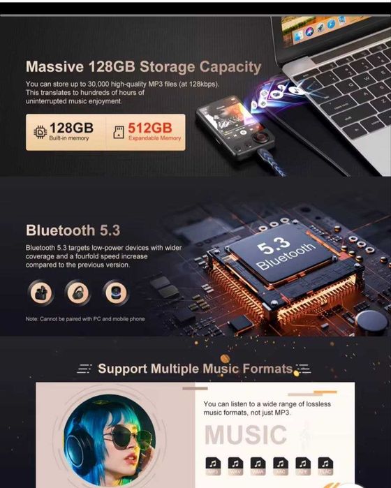 MP3-плеер HIFI 128 ГБ OILSKY Lossless Bluetooth MP3/APE/AAC/FLAC і др