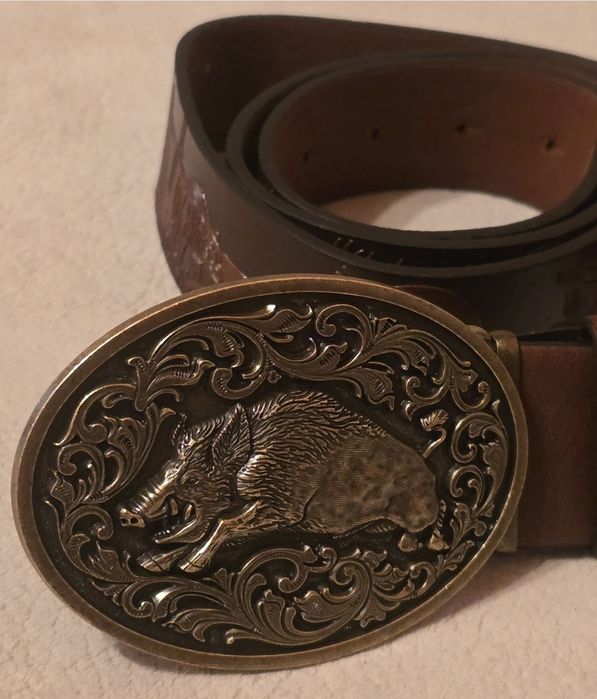 Pasek myśliwski skórzany DZIK Odyniec Wycinek na polowanie łowy.