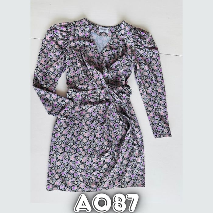 Sukienka zakładana S/36 XS/34 Miluna na zakładkę wiązana w kwiaty A087