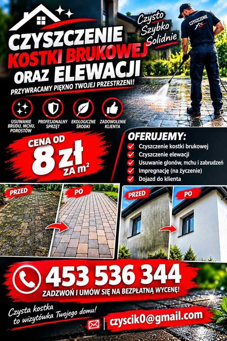 Czyszczenie kostki brukowej i elewacji