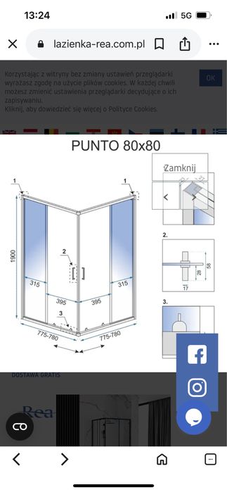 Kabina Rea Punto 80x80 NOWA