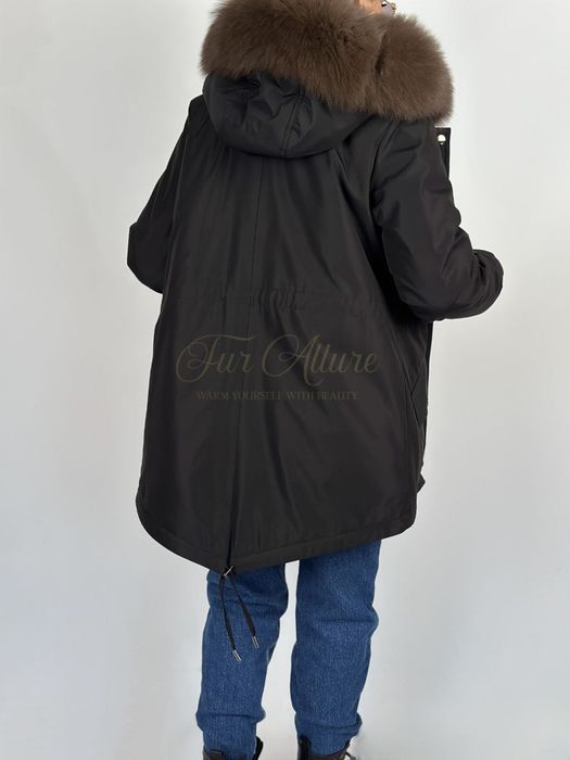 Жіноча зимова чорна парка, куртка з натуральним хутром песця. 42-60 рр