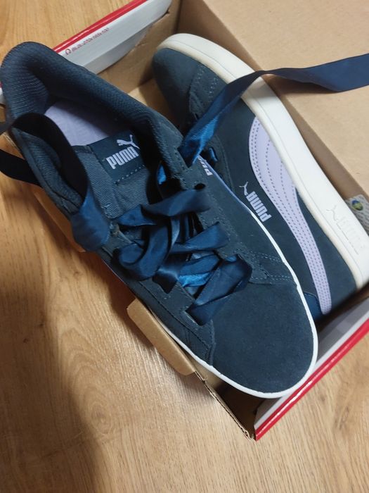 NOWE PUMA Smash v2 Ribbon 37,5 granatowe fioletowe dziewczęce