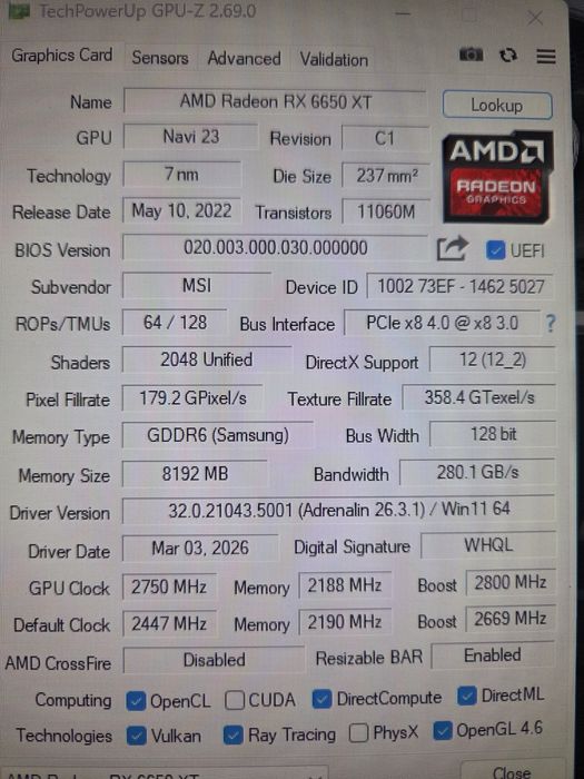 AMD RX 6650XT 8gb