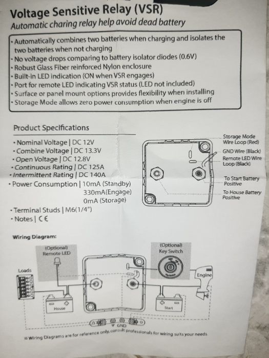 Relay sensível tensão isolador vsr bateria reserva rele autocaravana