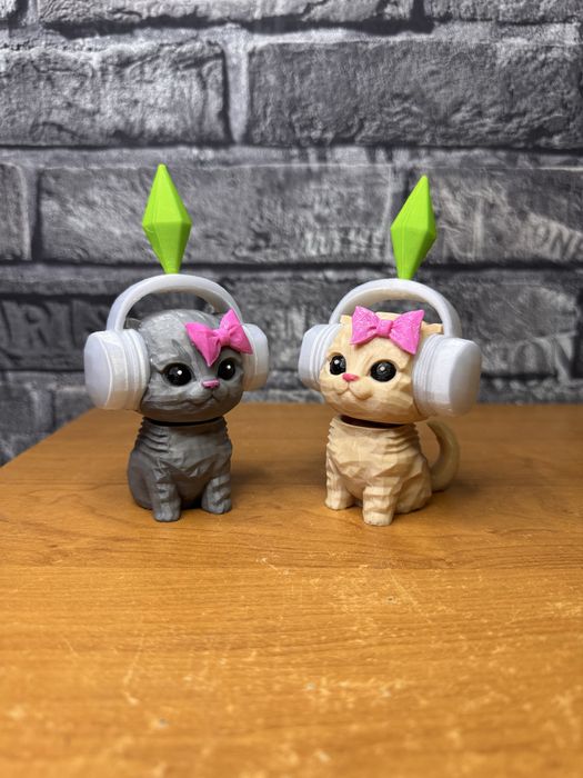 Котик сімс , трендовий новинка ,качає головою , кіт в навушниках мем