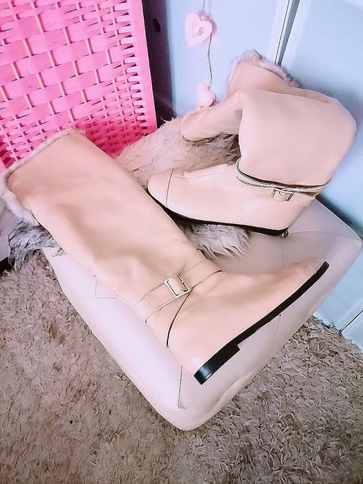Vicini Centro dlugie kozaki damskie buty ocieplane beżowe zamki 36