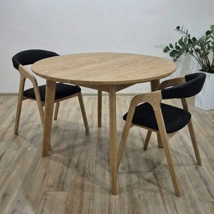 Stół dębowy okrągły FIU (lite drewno) - rozkładany, styl nowoczesny