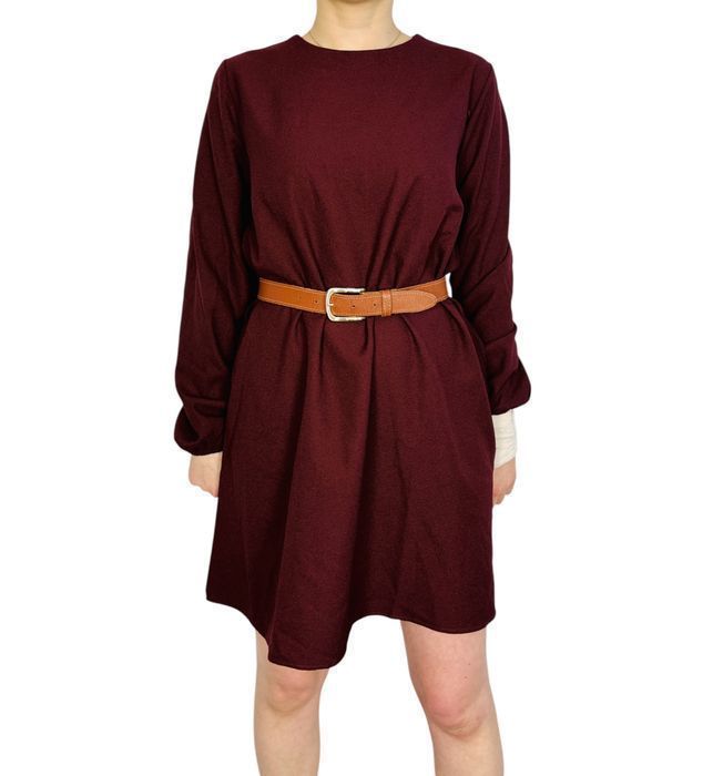 Bordowa sukienka z długim rękawem S 36