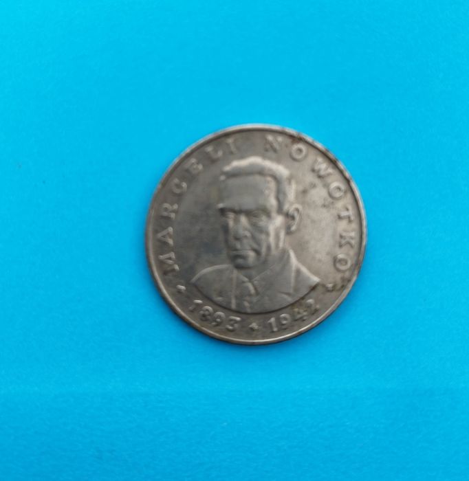 Moneta 20 zł z Marcelim Nowotko z 1974 roku.