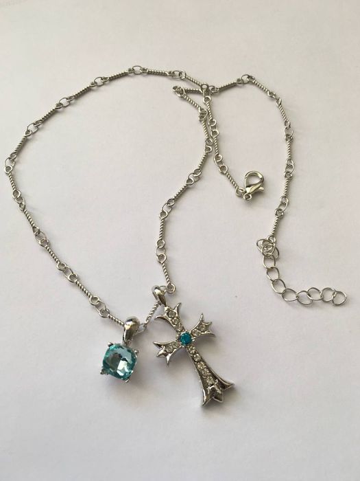 !!Серебряный комплект Chrome Hearts!! с голубым кристаллом!!