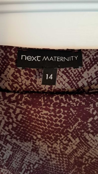 Sukienka ciążowa Next Maternity rozmiar 42/uk14 brązowo stalowy print