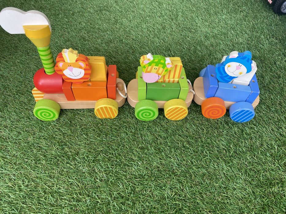 Comboio em madeira animais construtor divertido animais Montessori