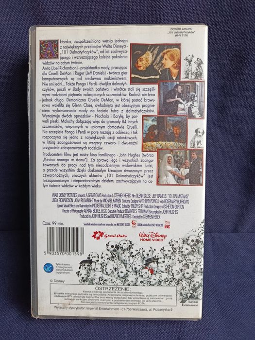 Kaseta VHS z filmem 101 Dalmatyńczyków