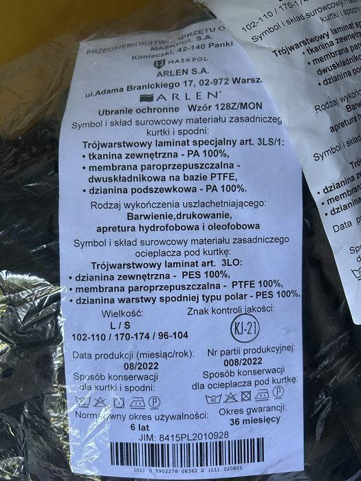 Kurtka i spodnie ochronne