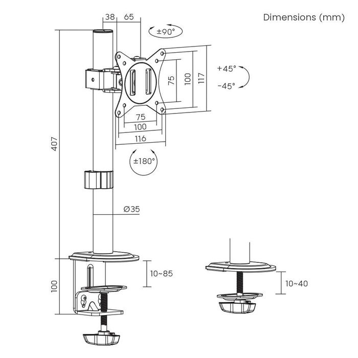 Настільний кронштейн для монітора 17"-32" Brateck LDT66-CO1