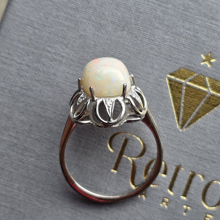 R.20 Piękny Pierścionek Opal nat. Diamenty ZŁOTO 585