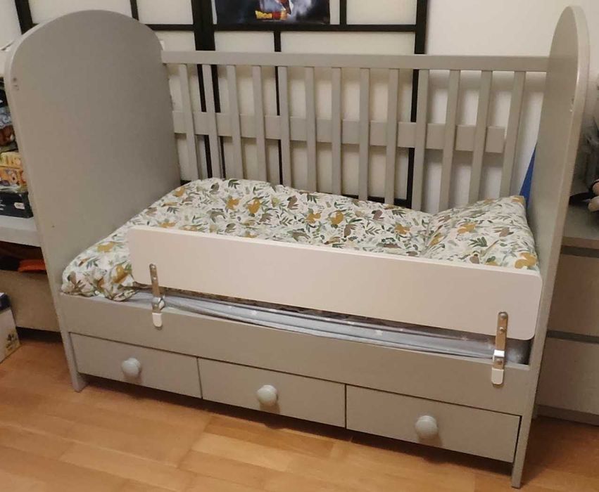 GONATT Berço c/gavetas, Cinzento, 60x120 cm + colchão