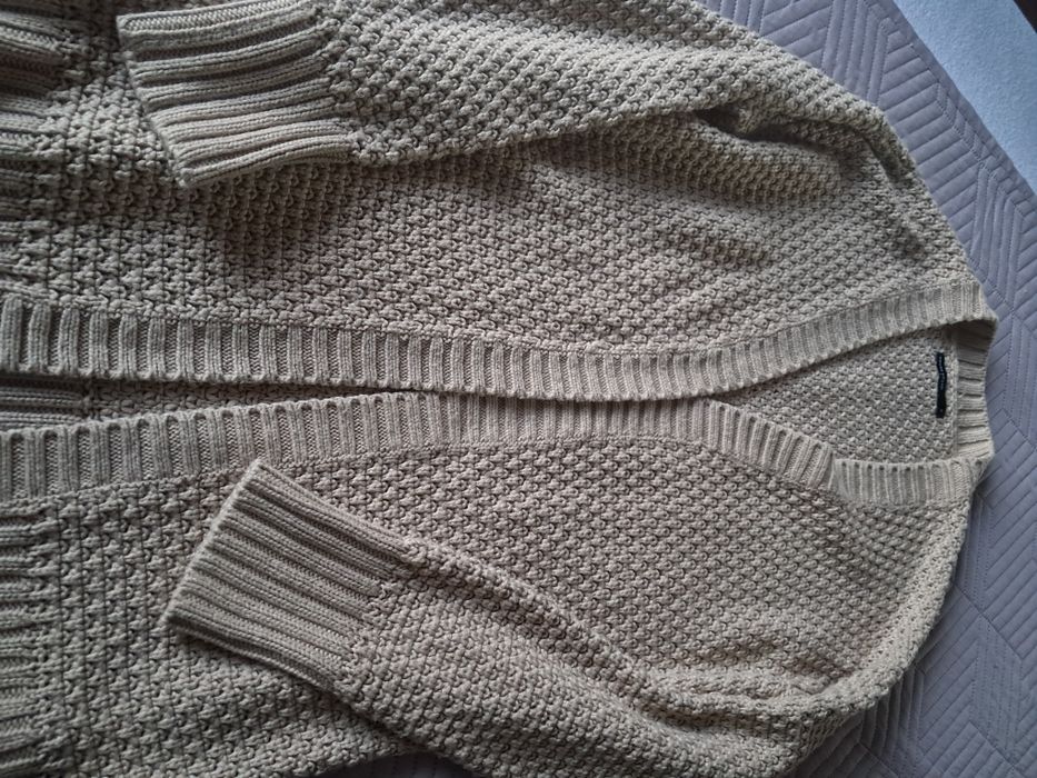 Ciepły i gruby kardigan beżowy House gruby splot