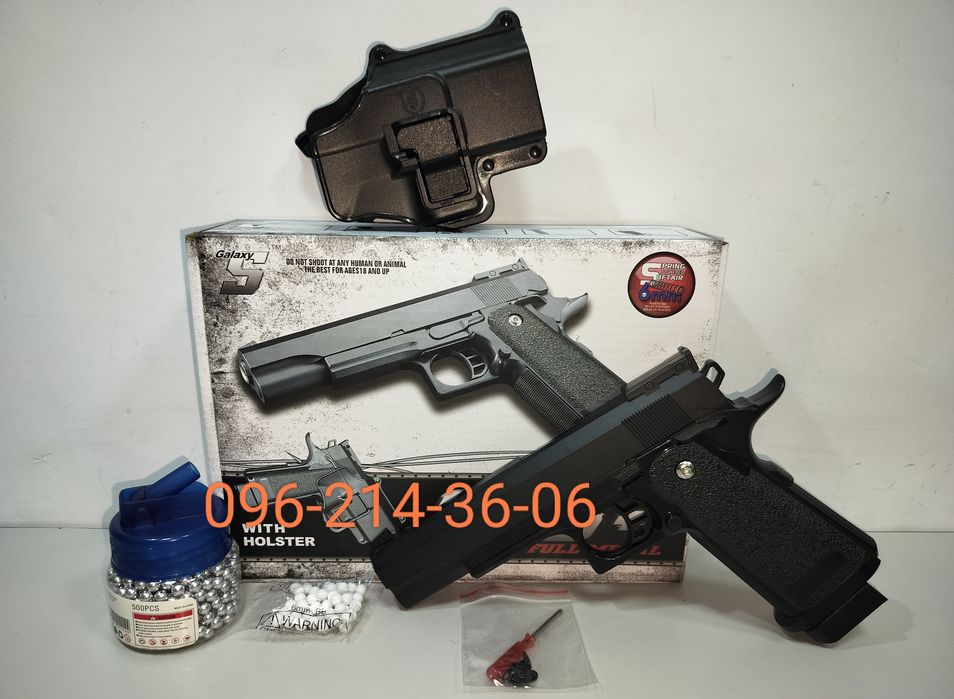 Детский металлический пистолет Colt 1911 с кобурой стреляет