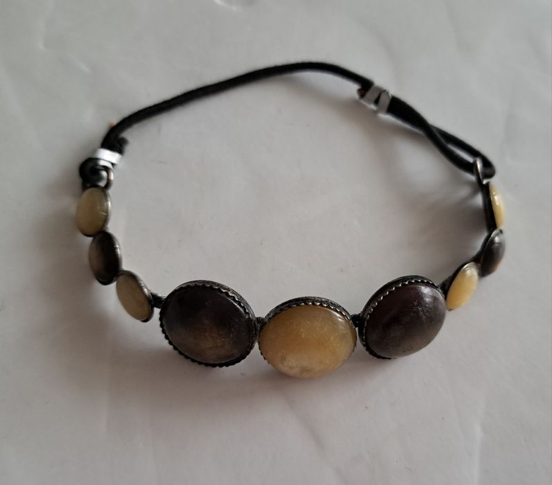 Bransoletka - Żółte I Brązowe Kamienie, Imitacja Bursztynu, Rzemyk