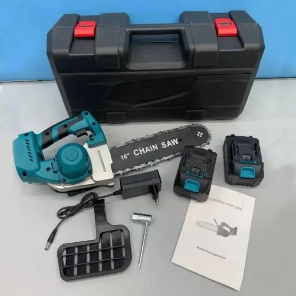 Ланцюгова акумуляторна пила 16" з двома акумуляторами 21V Electric Син
