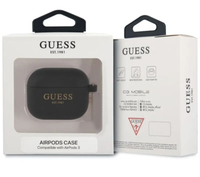 Capa Silicone Oficial Guess P/ AirPods 3 -C/Charme - Novo - Preto