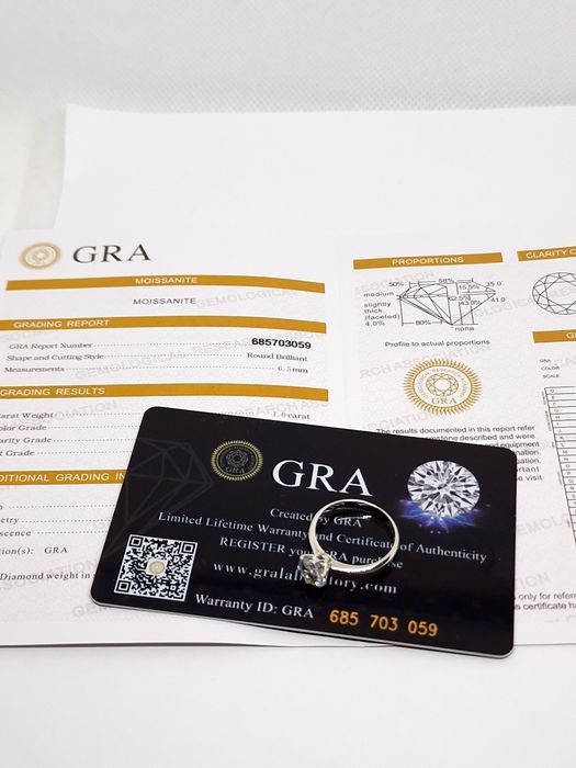 925 Pierścionek Zaręczynowy Moissanit 1.0 ct GRA CERTYFIKAT