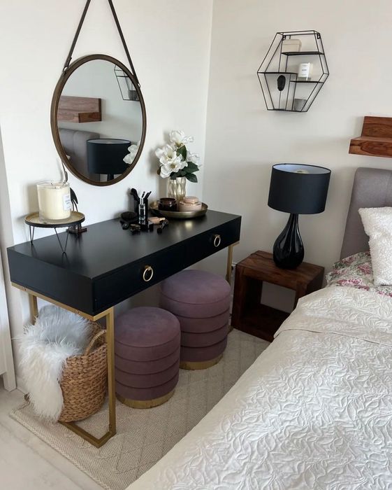 Consola Secretária Preto/Dourado 115 cm 50 cm com arrumação