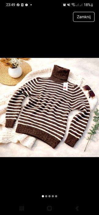 Brązowy golf w paski | miękki sweter | jesień zima | nowy