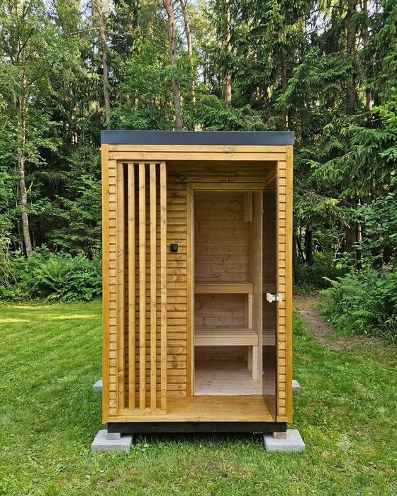 Nowoczesna drewniana wolnostojąca SAUNA ogrodowa 2 osobowa