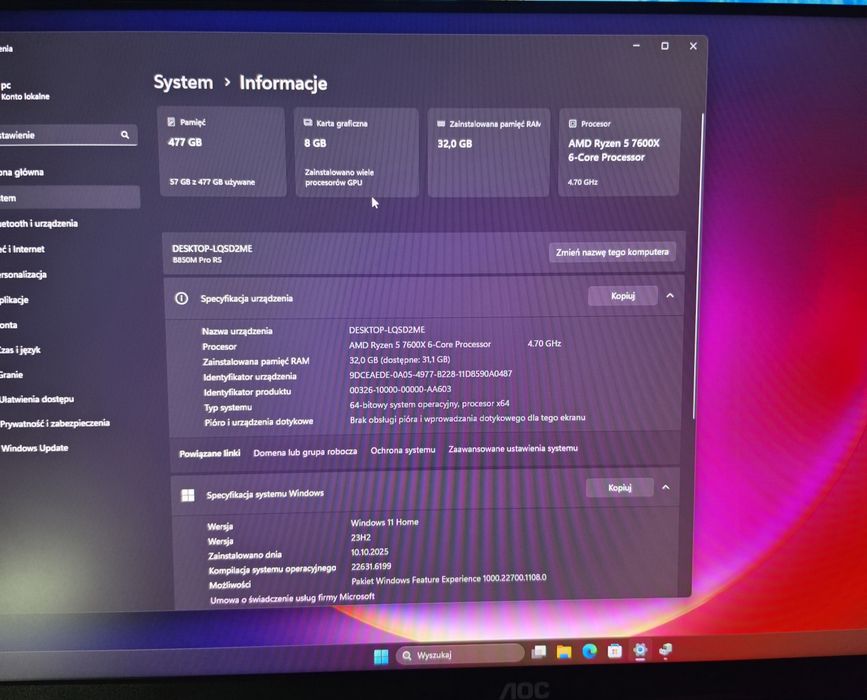 Zestaw/am5/r5/RTX3060ti/DDR5 32gb/240hz