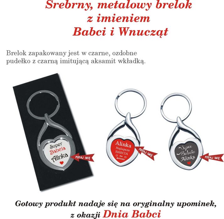 Brelok z imieniem Babci + wnuki Prezent na Dzień Babci + pudełko