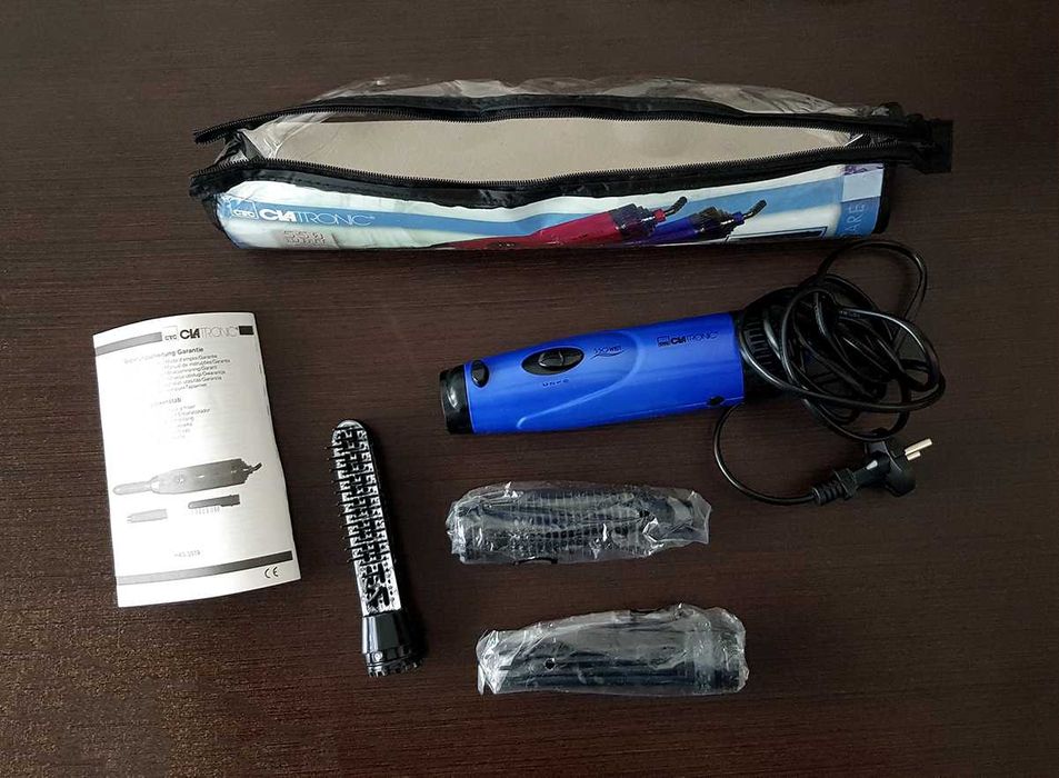 escova elétrica de cabelo com 3 acessórios e bolsa de transporte